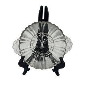 Vintage Clear Glass Textured Bowl Sea Shell Handles Candy Dish Serving Bowl